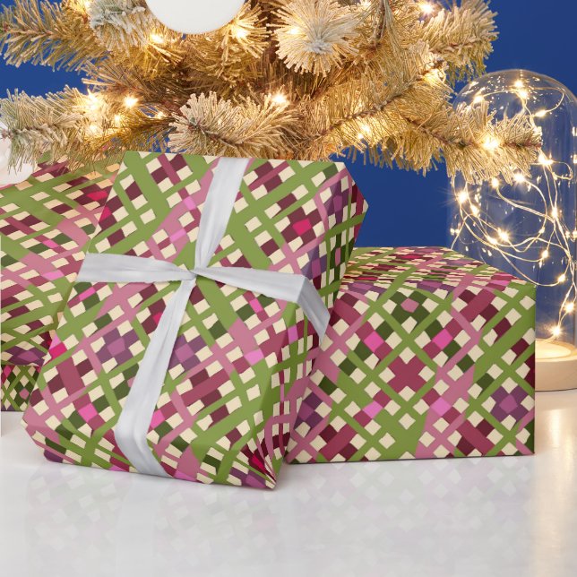 Papel De Presente Xadrez verde roxa-rosa-rosa-festivo (Feriados)