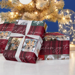 Papel De Presente Xadrez vermelha de colagem de imagens da neve de N