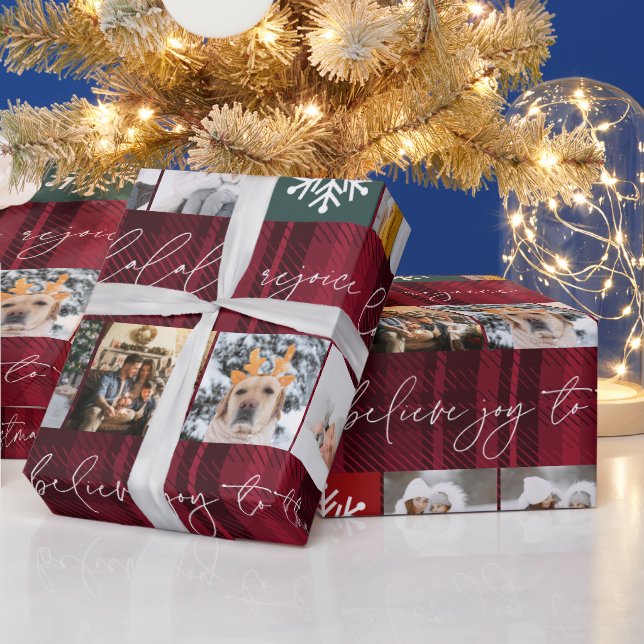 Papel De Presente Xadrez vermelha de colagem de imagens da neve de N (Feriados)