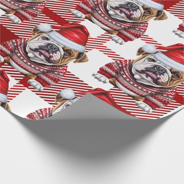 Papel De Presente Xadrez Vermelha Festiva e Natal do Buldogue (Ponta)