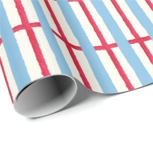 Papel De Presente Xadrez Vermelho Branco e Azul Aquarela