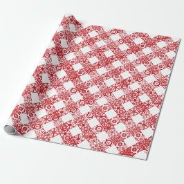 Papel De Presente Xadrez vermelho e branco com renda padrão natal