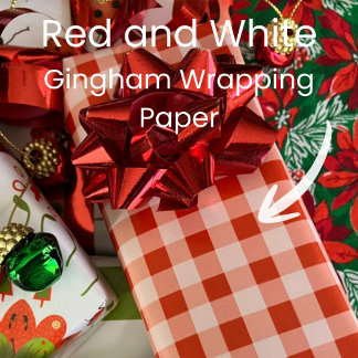 Papel De Presente Xadrez Vermelho e Branco de Natal