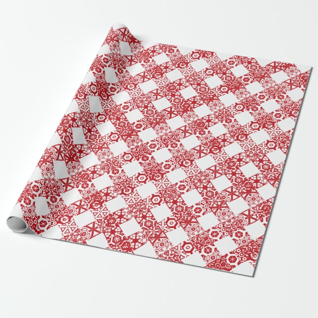 Papel De Presente Xadrez vermelho e branco padrão de gingham de rend (Desenrolado)