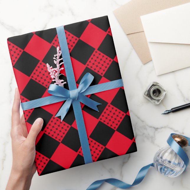 Papel De Presente Xadrez vermelho e preto buffalo plaid moderno (Presentear)