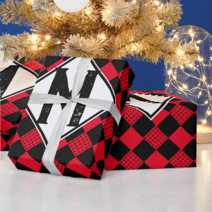 Papel De Presente Xadrez vermelho e preto buffalo plaid Monograma