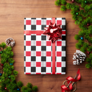 Papel De Presente Xadrez vermelho e preto e branco buffalo plaid