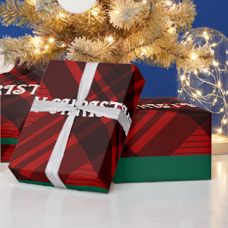 Papel De Presente Xadrez Vermelho e Preto Moderno