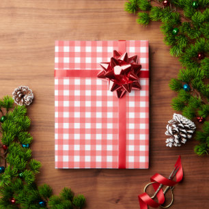 Papel De Presente Xadrez Vermelho Personalizado Natal Feriado