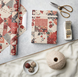 Papel De Presente Xadrez Vermelho Quilt Cottagecore Floral