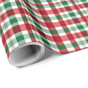 Papel De Presente Xadrez Vermelho Verde Branco Alegre Rústico Caseir