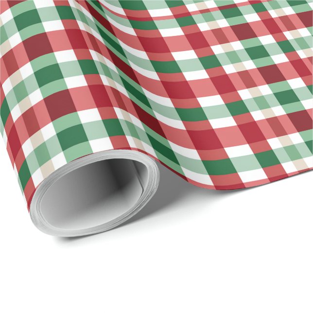 Papel De Presente Xadrez Vermelho Verde Branco Alegre Rústico Caseir (Ponta do rolo)