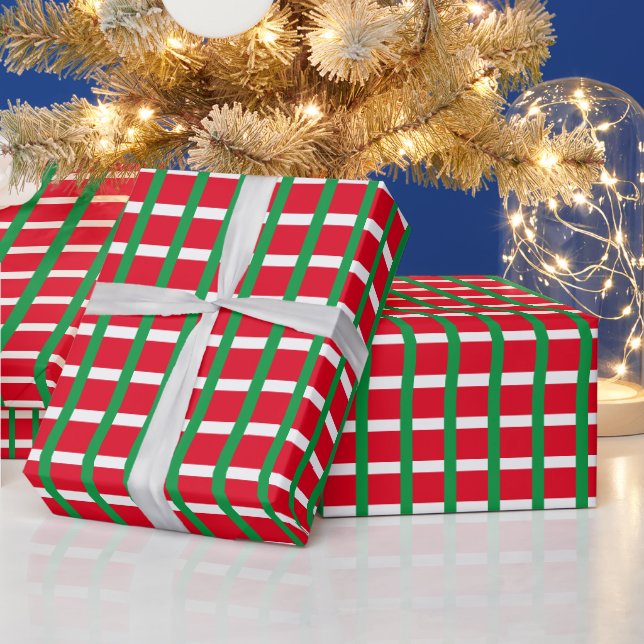 Papel De Presente Xadrez vermelho verde e branco de Natal (Feriados)