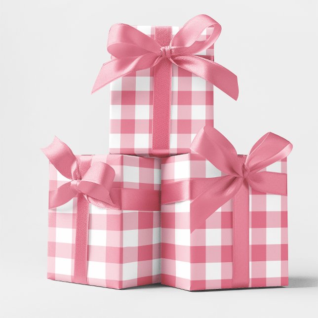 Papel De Presente Xadrez Vichy Rosa 7,5 cm (Large Pink Gingham Gift Wrap)