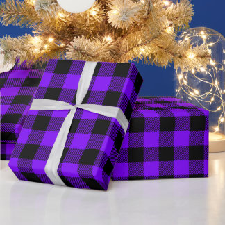 Papel De Presente Xadrez Violeta e Preto Buffalo