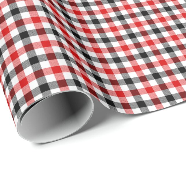 Papel De Presente Xadrezinho Ginga Vermelho Preto e Branco (Ponta do rolo)