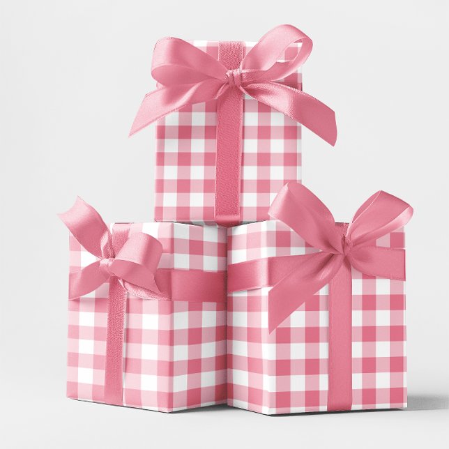 Papel De Presente Xadrezinho Rosa 5 cm (Pink Small 2 Inch Gingham Check Wrapping Paper)