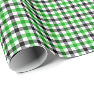 Papel De Presente Xadrezinho Verde Preto e Branco Gingham