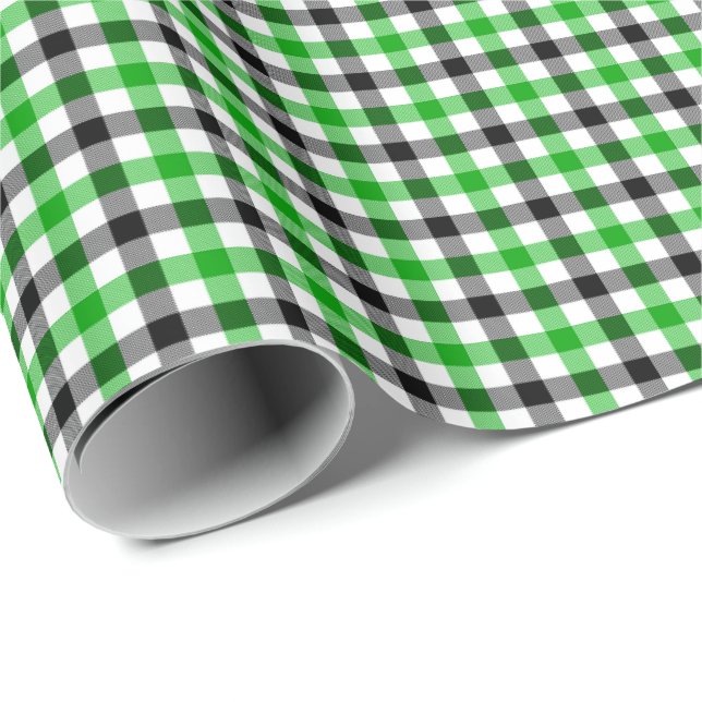 Papel De Presente Xadrezinho Verde Preto e Branco Gingham (Ponta do rolo)
