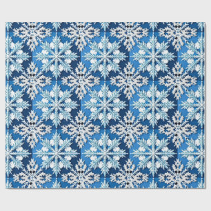 Papel De Presente ❄️ Xale de Inverno Flor de Neve Azul Elegante