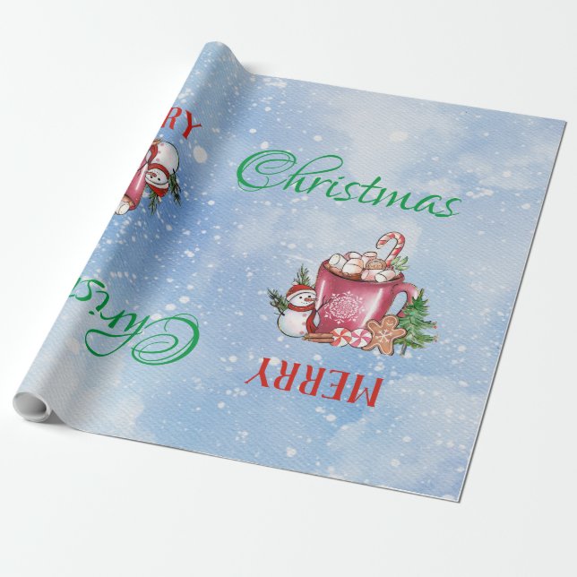Papel De Presente Xícara Fria Fora Natal Feliz Festas (Desenrolado)