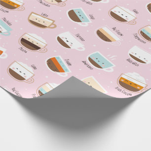 Papel De Presente Xícaras de café em rosa claro