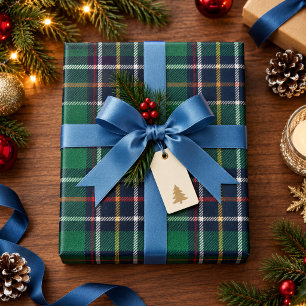 Papel De Presente Xmas Clássico em Xadrez Tartan Azul Verde