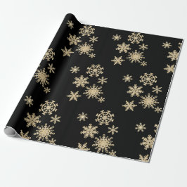 Papel De Presente Xmas Dourado preto do inverno do floco de neve dos