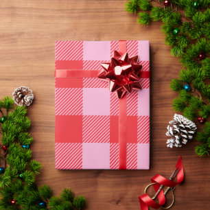 Papel De Presente Xmas Rosa e Vermelho Buffalo Plaid