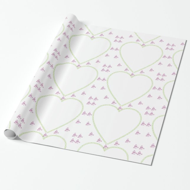 Papel De Presente XO Heart Frame Green and Purple (Desenrolado)