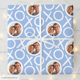 Papel De Presente XOXO Abraços e Beijos 2 Foto Script Azul Pincel
