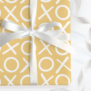 Papel De Presente XOXO Abraços e Beijos Amarelo Pincel de Aniversári