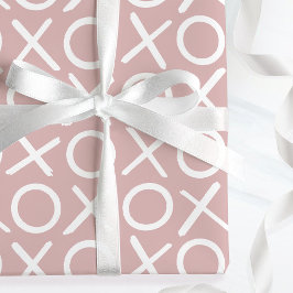 Papel De Presente XOXO Abraços e Beijos Aniversário Rosa Script