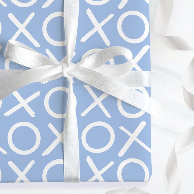 Papel De Presente XOXO Abraços e Beijos Azul Script Aniversário Pinc (Criador carregado)