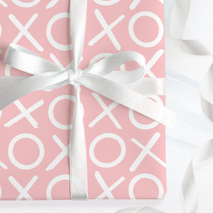 Papel De Presente XOXO Abraços e Beijos Rosa Script de Aniversário P
