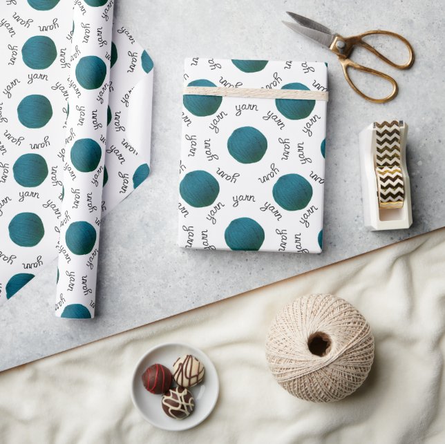 Papel De Presente Yarn Lover - Teal Yarn Balls (Artesanato)
