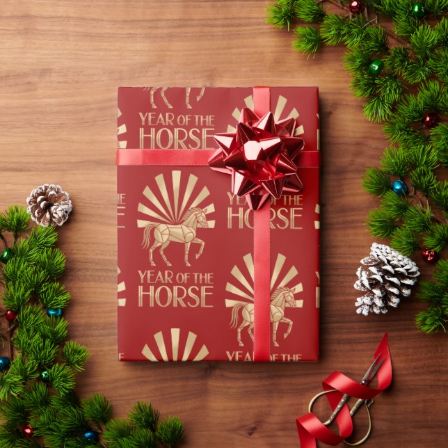 Papel De Presente Year of the Horse Chinese New Year Wrap (Presente de Natal)