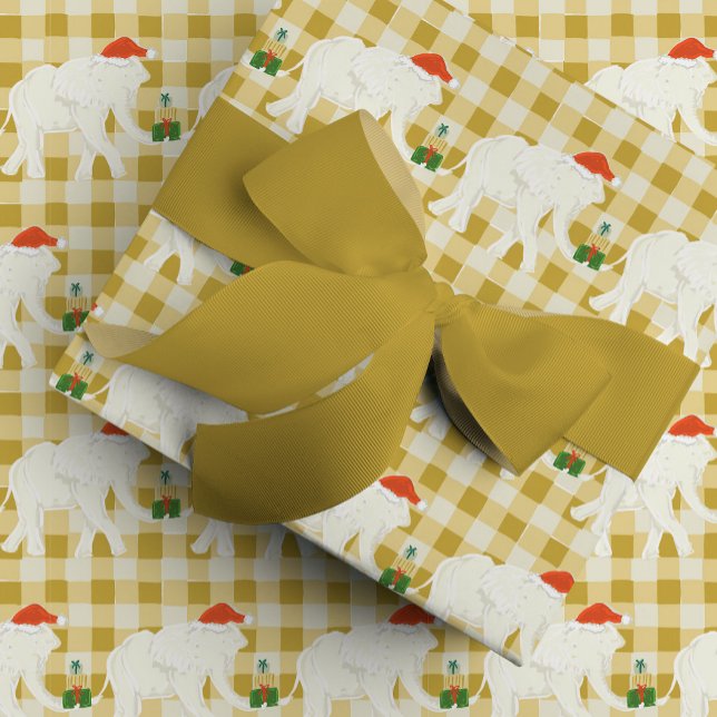 Papel De Presente Yellow Checkered White Elephant Christmas Party (Yellow Checkered White Elephant Christmas Party Wrapping Paper)