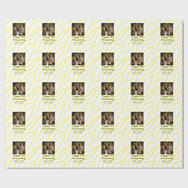 Papel De Presente Yellow golden photo 30th wedding anniversary name  (Aberto)