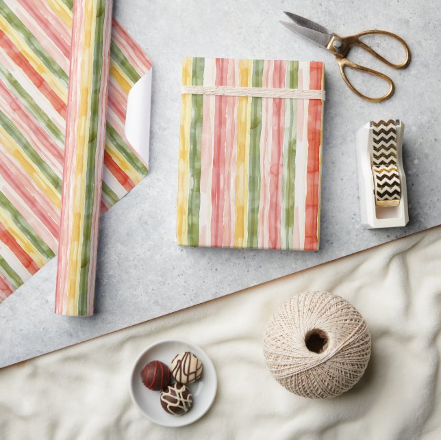 Papel De Presente Yellow Green Pink Orange Stripes Birthday (Artesanato)