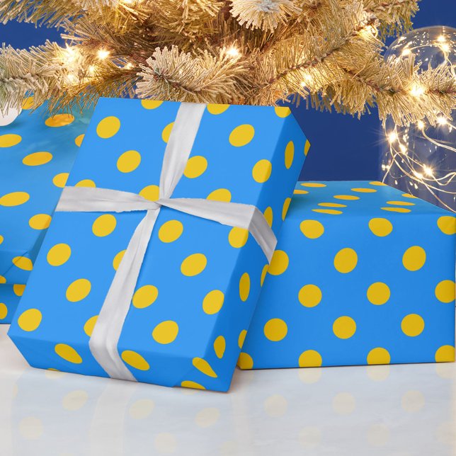Papel De Presente Yellow On Blue Polka Dots Pattern Design (Criador carregado)