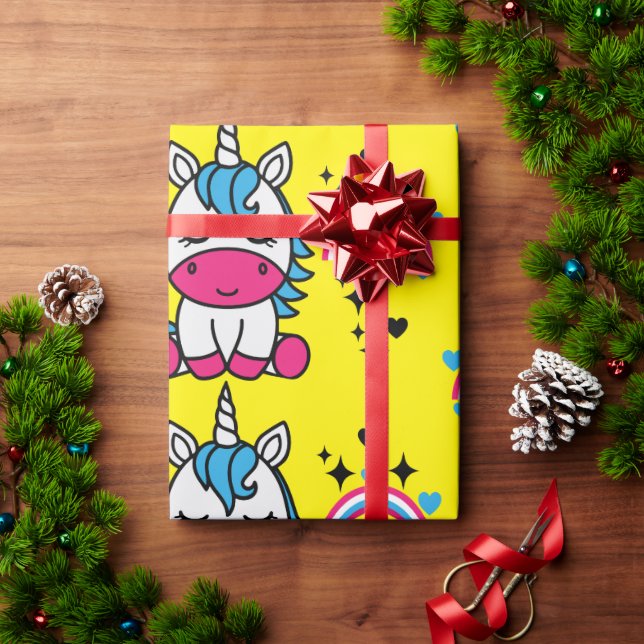 Papel De Presente Yellow Unicorn Pony Birthday (Presente de Natal)