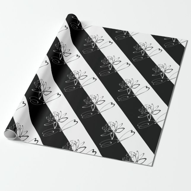 Papel De Presente Yin Yang Black White Lotus Blossom (Desenrolado)