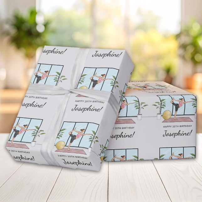 Papel De Presente Yoga Dancer Pose Workout Mulher Feliz Aniversário (Criador carregado)