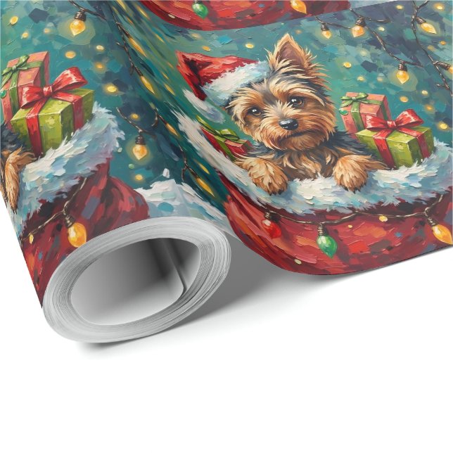 Papel De Presente Yorkshire Terrier Christmas Santa Bag Adventure (Ponta do rolo)