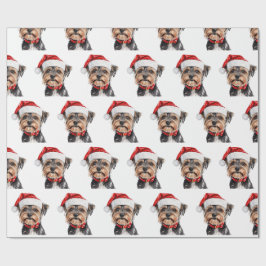 Papel De Presente Yorkshire Terrier com chapéu de Papai Noel