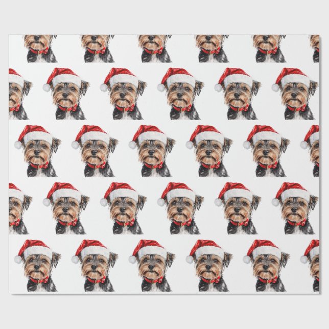 Papel De Presente Yorkshire Terrier com chapéu de Papai Noel (Aberto)