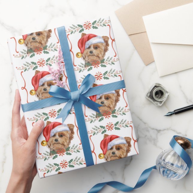 Papel De Presente Yorkshire Terrier Dog Santa Christmas (Presentear)