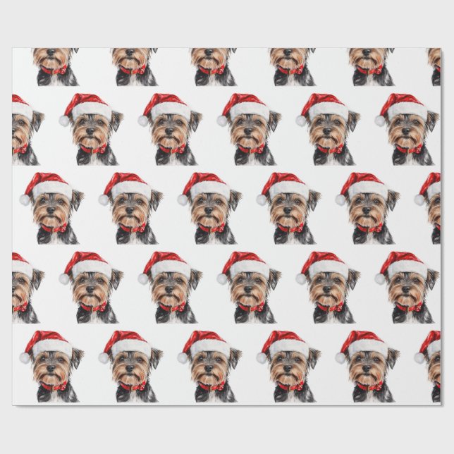 Papel De Presente Yorkshire Terrier with Santa Hat (Aberto)