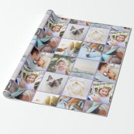 Papel De Presente Your Photo Custom Grid Collage Lavender purple